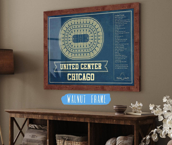 Cutler West Chicago Blackhawks - United Center Vintage Hockey Blueprint NHL Print