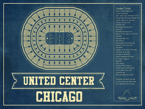 14" x 11" / Unframed Cutler West Chicago Blackhawks - United Center Vintage Hockey Blueprint NHL Print