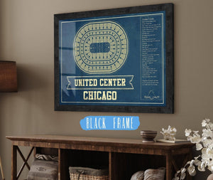 20" x 16" / Black Frame Cutler West Chicago Blackhawks - United Center Vintage Hockey Blueprint NHL Print