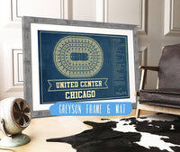 Cutler West 14" x 11" / Greyson Frame & Mat Chicago Blackhawks - United Center Vintage Hockey Blueprint NHL Print 933350189_79013