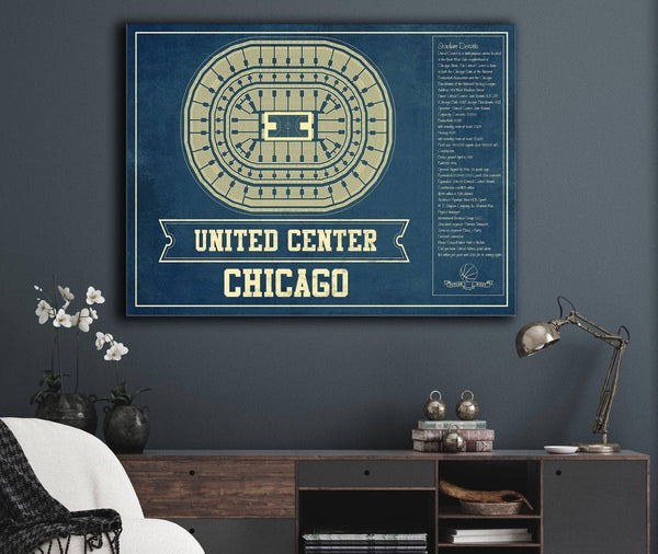 Cutler West Chicago Bulls United Center Vintage Basketball Blueprint NBA Print