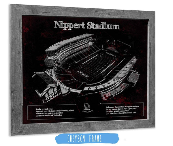 14" x 11" / Greyson Frame Cutler West Cincinnati Bearcats - Vintage Nippert Stadium Team Color Art Print