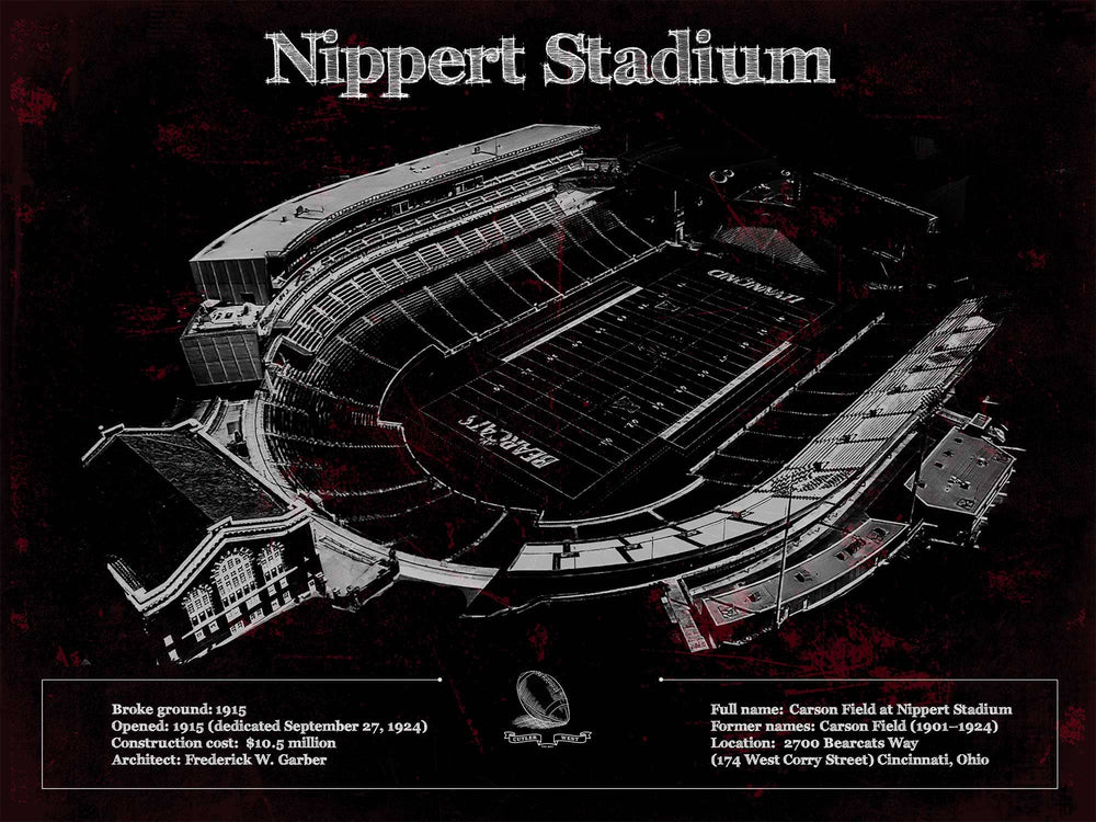 14" x 11" / Stretched Canvas Wrap Cutler West Cincinnati Bearcats - Vintage Nippert Stadium Team Color Art Print