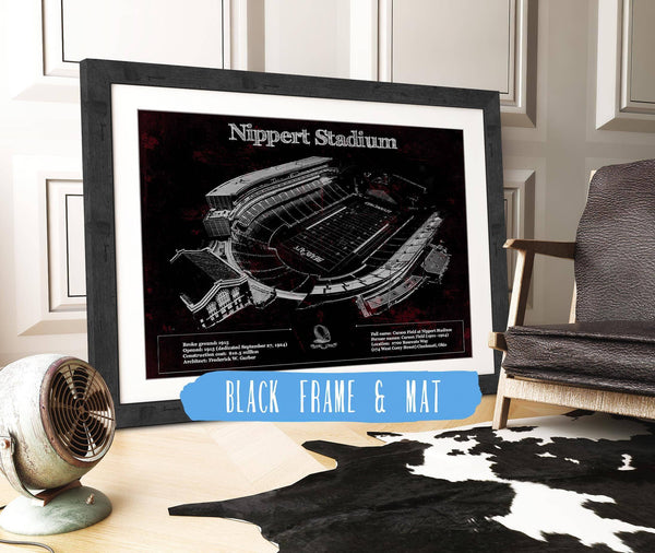 20" x 16" / Black Frame & Mat Cutler West Cincinnati Bearcats - Vintage Nippert Stadium Team Color Art Print