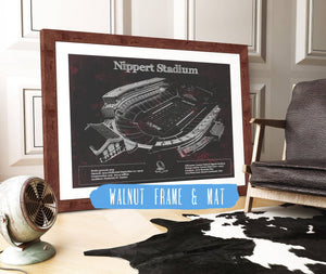 20" x 16" / Walnut Frame & Mat Cutler West Cincinnati Bearcats - Vintage Nippert Stadium Team Color Art Print