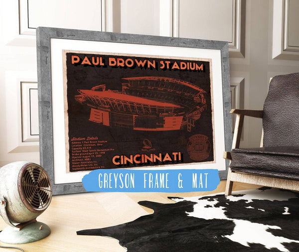 14" x 11" / Greyson Frame & Mat Cutler West Cincinnati Bengals Paul Brown Stadium - Vintage Football Print