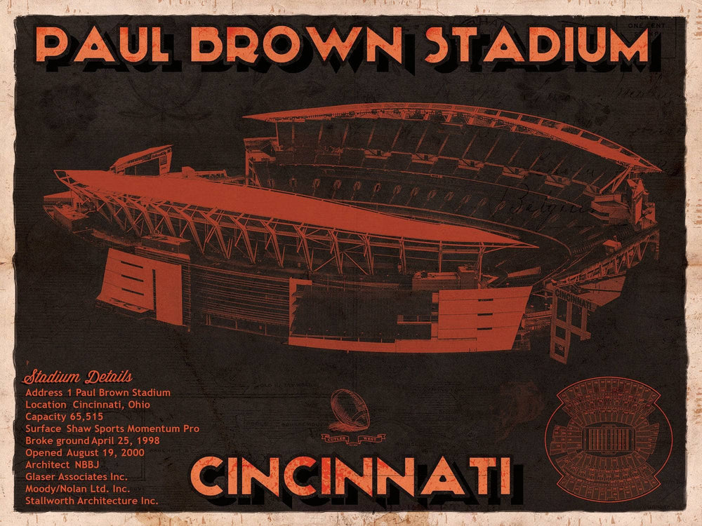 14" x 11" / Stretched Canvas Wrap Cutler West Cincinnati Bengals Paul Brown Stadium - Vintage Football Print