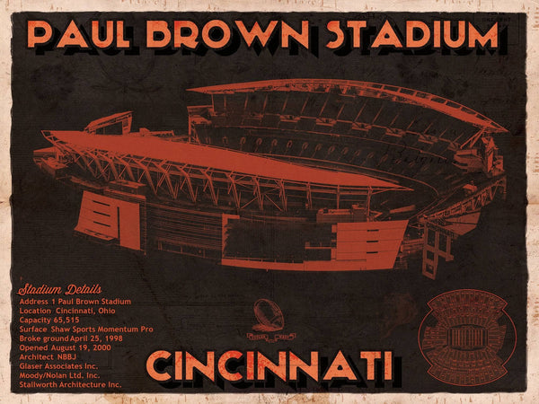 14" x 11" / Unframed Cutler West Cincinnati Bengals Paul Brown Stadium - Vintage Football Print