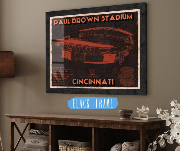 20" x 16" / Black Frame Cutler West Cincinnati Bengals Paul Brown Stadium - Vintage Football Print