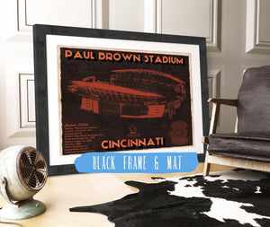 20" x 16" / Black Frame & Mat Cutler West Cincinnati Bengals Paul Brown Stadium - Vintage Football Print