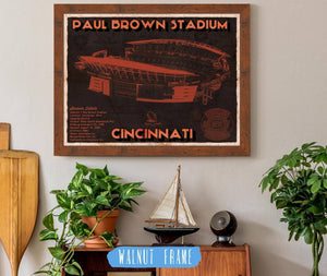20" x 16" / Walnut Frame Cutler West Cincinnati Bengals Paul Brown Stadium - Vintage Football Print