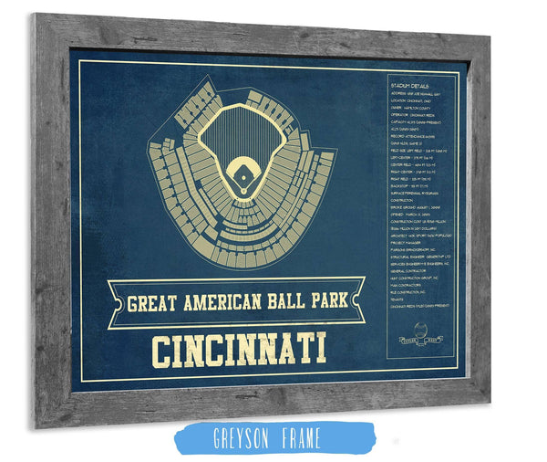14" x 11" / Greyson Frame Cutler West Cincinnati Reds Great American Ballpark Seating Chart - Vintage Baseball Art Print