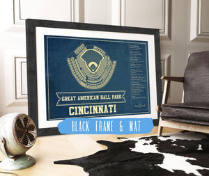 20" x 16" / Black Frame & Mat Cutler West Cincinnati Reds Great American Ballpark Seating Chart - Vintage Baseball Art Print