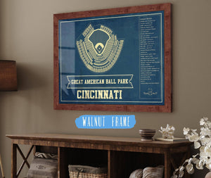 20" x 16" / Walnut Frame Cutler West Cincinnati Reds Great American Ballpark Seating Chart - Vintage Baseball Art Print