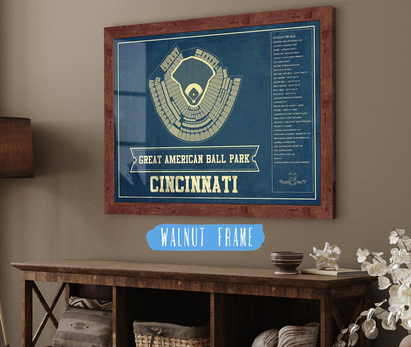 20" x 16" / Walnut Frame Cutler West Cincinnati Reds Great American Ballpark Seating Chart - Vintage Baseball Art Print