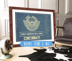 20" x 16" / Walnut Frame & Mat Cutler West Cincinnati Reds Great American Ballpark Seating Chart - Vintage Baseball Art Print