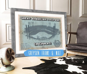14" x 11" / Greyson Frame & Mat Cutler West Cincinnati Reds Great American Ballpark Seating Chart - Vintage Baseball Fan Print