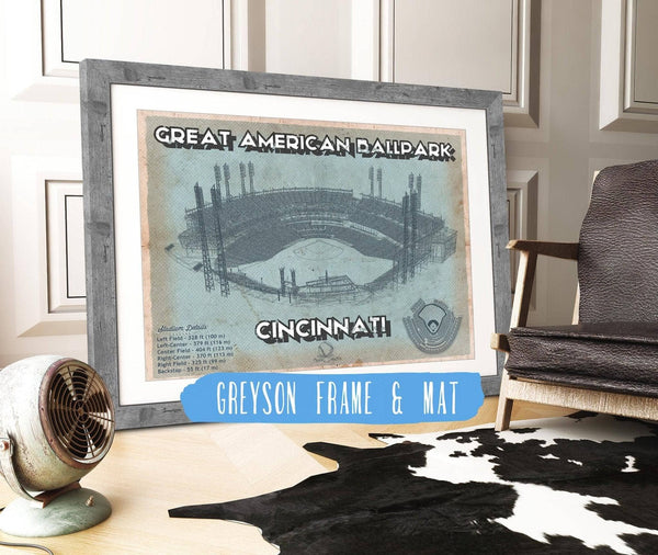 14" x 11" / Greyson Frame & Mat Cutler West Cincinnati Reds Great American Ballpark Seating Chart - Vintage Baseball Fan Print