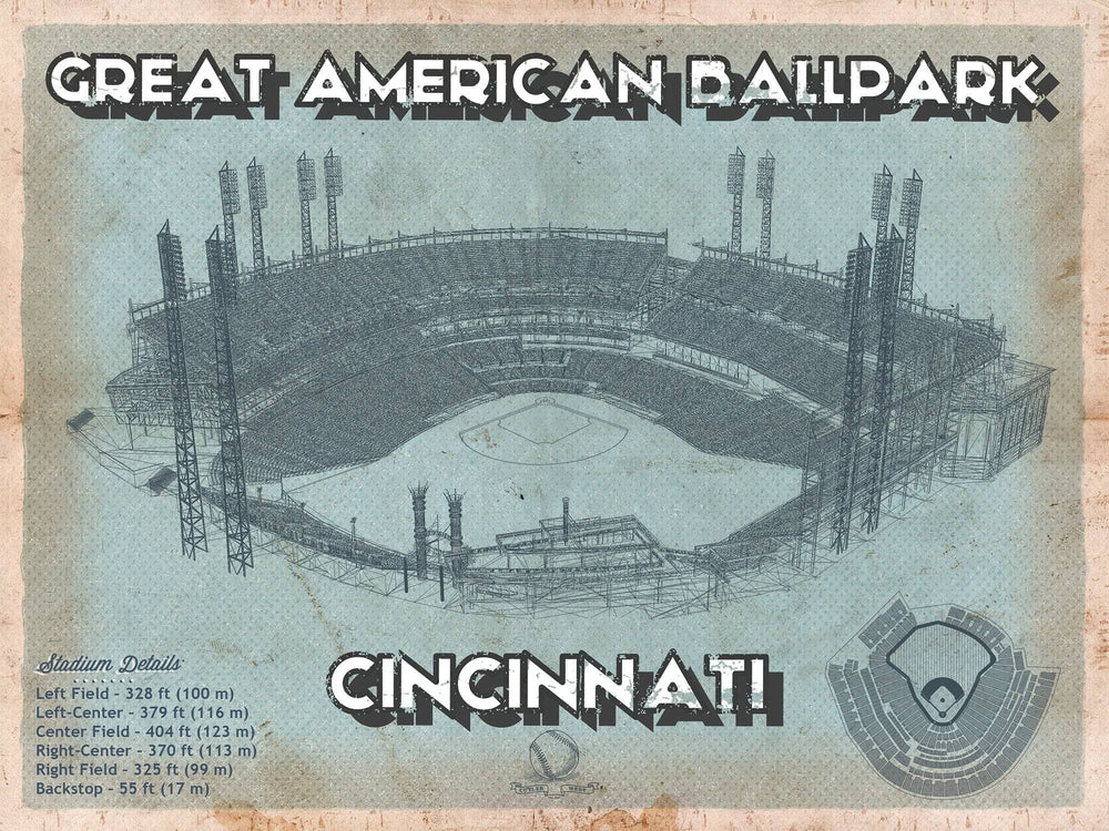 14" x 11" / Stretched Canvas Wrap Cutler West Cincinnati Reds Great American Ballpark Seating Chart - Vintage Baseball Fan Print