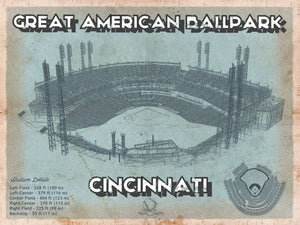 14" x 11" / Unframed Cutler West Cincinnati Reds Great American Ballpark Seating Chart - Vintage Baseball Fan Print