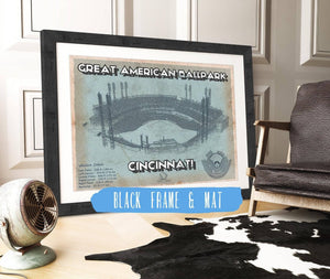 20" x 16" / Black Frame & Mat Cutler West Cincinnati Reds Great American Ballpark Seating Chart - Vintage Baseball Fan Print