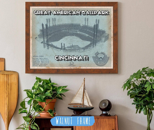 20" x 16" / Walnut Frame Cutler West Cincinnati Reds Great American Ballpark Seating Chart - Vintage Baseball Fan Print