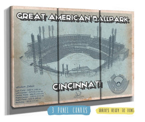 36" x 24" / 3 Panel Canvas Wrap Cutler West Cincinnati Reds Great American Ballpark Seating Chart - Vintage Baseball Fan Print