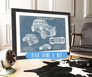 20" x 16" / Black Frame & Mat Cutler West Citroen 2CV Vintage Car Print