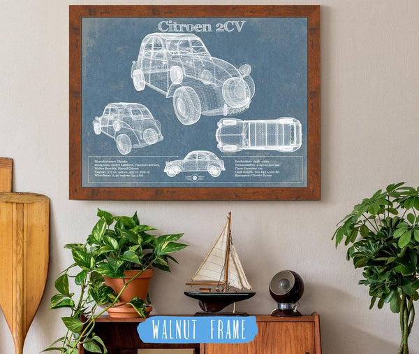 20" x 16" / Walnut Frame Cutler West Citroen 2CV Vintage Car Print