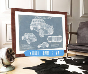 20" x 16" / Walnut Frame & Mat Cutler West Citroen 2CV Vintage Car Print