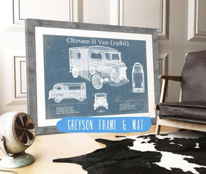 14" x 11" / Greyson Frame & Mat Cutler West Citroen H Van (1980) Car Blueprint Vintage Auto Print