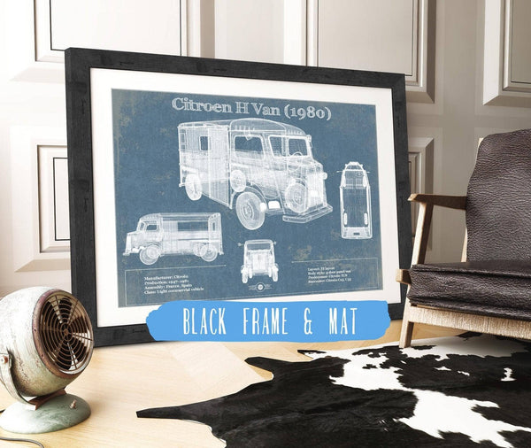 20" x 16" / Black Frame & Mat Cutler West Citroen H Van (1980) Car Blueprint Vintage Auto Print