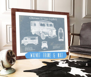 20" x 16" / Walnut Frame & Mat Cutler West Citroen H Van (1980) Car Blueprint Vintage Auto Print