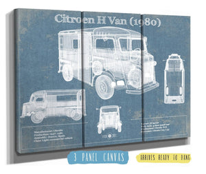 36" x 24" / 3 Panel Canvas Wrap Cutler West Citroen H Van (1980) Car Blueprint Vintage Auto Print