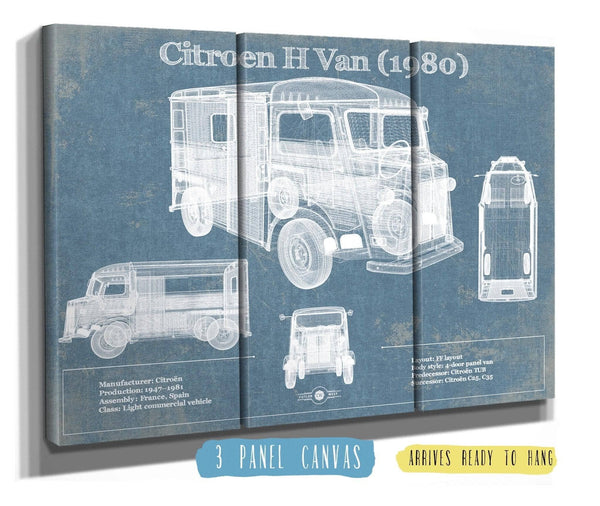 36" x 24" / 3 Panel Canvas Wrap Cutler West Citroen H Van (1980) Car Blueprint Vintage Auto Print