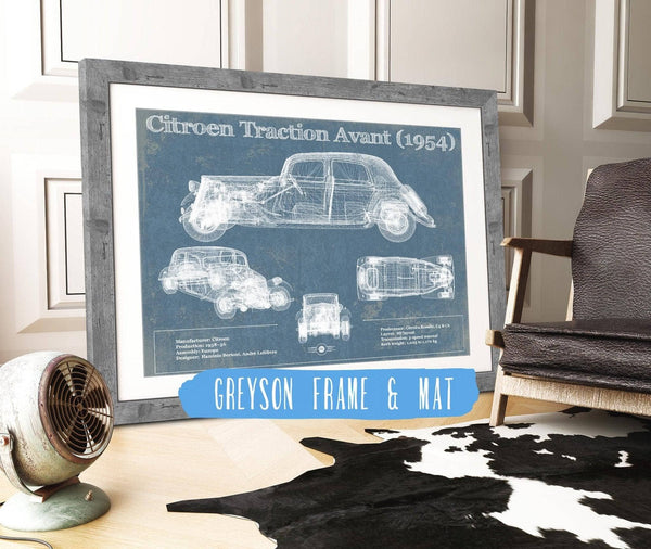 14" x 11" / Greyson Frame & Mat Cutler West Citroen Traction Avant (1954) Vintage Blueprint Auto Print