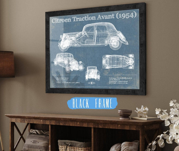 20" x 16" / Black Frame Cutler West Citroen Traction Avant (1954) Vintage Blueprint Auto Print