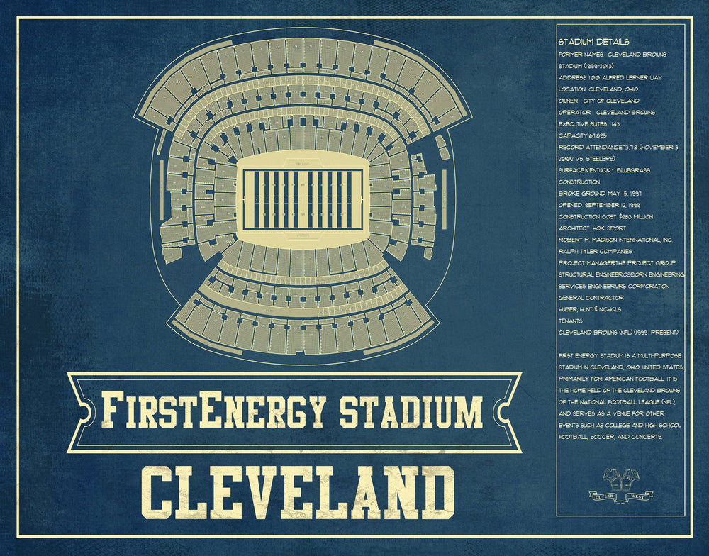 14" x 11" / Stretched Canvas Wrap Cutler West Cleveland Browns - FirstEnergy Stadium - Vintage Football Art Print