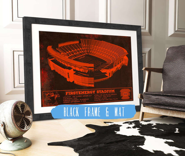 20" x 16" / Black Frame & Mat Cutler West Cleveland Browns FirstEnergy Stadium - Vintage Football Print