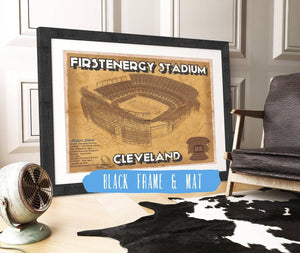 20" x 16" / Black Frame & Mat Cutler West Cleveland Browns - FirstEnergy Stadium - Vintage Football Print