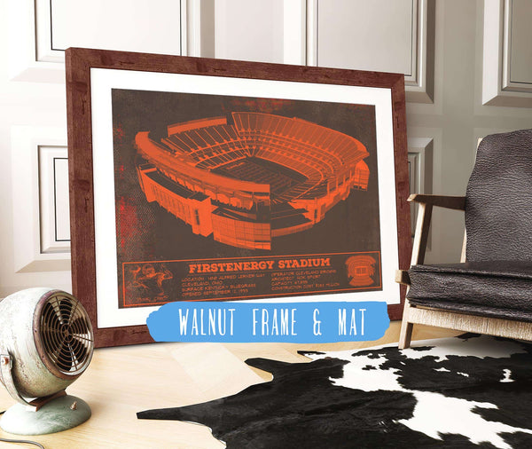 20" x 16" / Walnut Frame & Mat Cutler West Cleveland Browns FirstEnergy Stadium - Vintage Football Print