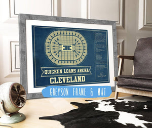 14" x 11" / Greyson Frame Mat Cutler West Cleveland Cavaliers Quicken Loans Arena Vintage Basketball Blueprint NBA Print