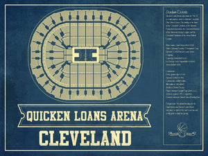 14" x 11" / Unframed Cutler West Cleveland Cavaliers Quicken Loans Arena Vintage Basketball Blueprint NBA Print
