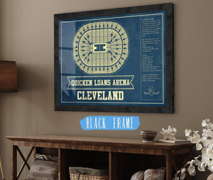 20" x 16" / Black Frame Cutler West Cleveland Cavaliers Quicken Loans Arena Vintage Basketball Blueprint NBA Print