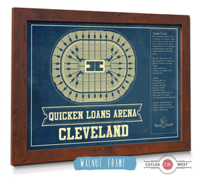 20" x 16" / Walnut Frame Cutler West Cleveland Cavaliers Quicken Loans Arena Vintage Basketball Blueprint NBA Print