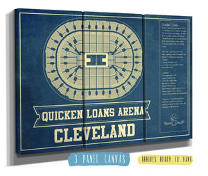 36" x 24" / 3 Panel Canvas Wrap Cutler West Cleveland Cavaliers Quicken Loans Arena Vintage Basketball Blueprint NBA Print