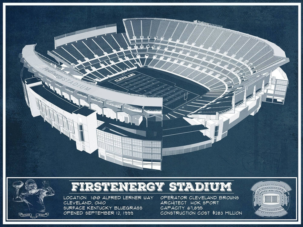 14" x 11" / Stretched Canvas Wrap Cutler West Cleveland FirstEnergy Stadium - Vintage Football Print