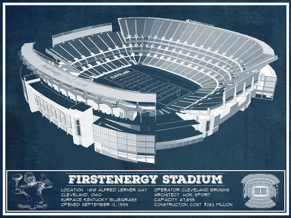 14" x 11" / Unframed Cutler West Cleveland FirstEnergy Stadium - Vintage Football Print