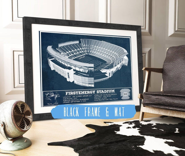 20" x 16" / Black Frame & Mat Cutler West Cleveland FirstEnergy Stadium - Vintage Football Print