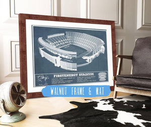 20" x 16" / Walnut Frame & Mat Cutler West Cleveland FirstEnergy Stadium - Vintage Football Print